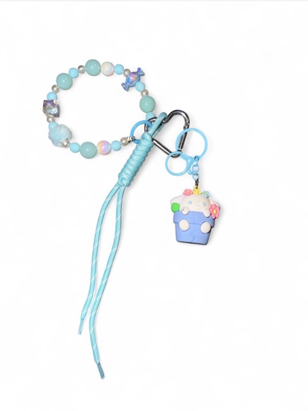 Cinnamonroll Beaded Wrist Keychain with Cute Cup Charm
